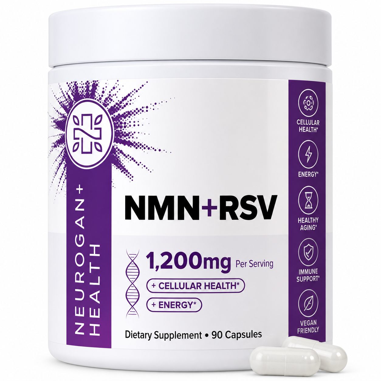 Neurogan Health NMN plus Resveratrol 90 capsules product bottle